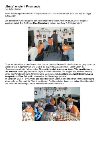 Bericht zur Runde 6 und 7 - SAV Torgelow Abt. Schach