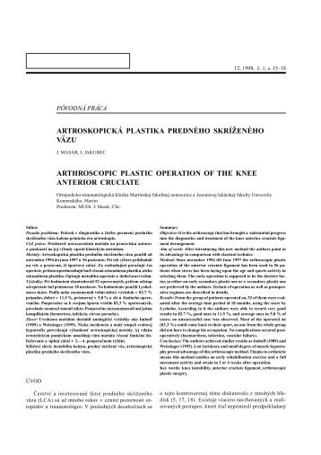 artroskopická plastika predného skríženého väzu arthroscopic - SAV