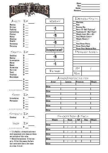 Deadlands Reloaded Char Sheet - Savage Heroes