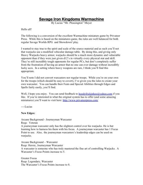 Savage Iron Kingdoms Warmachine Savage Heroes