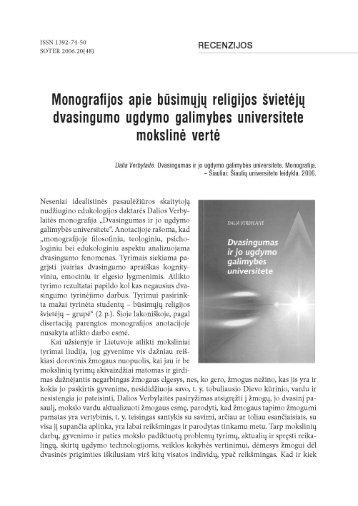 Monografijos apie būsimųjų religijos švietėjų dvasingumo ugdymo ...