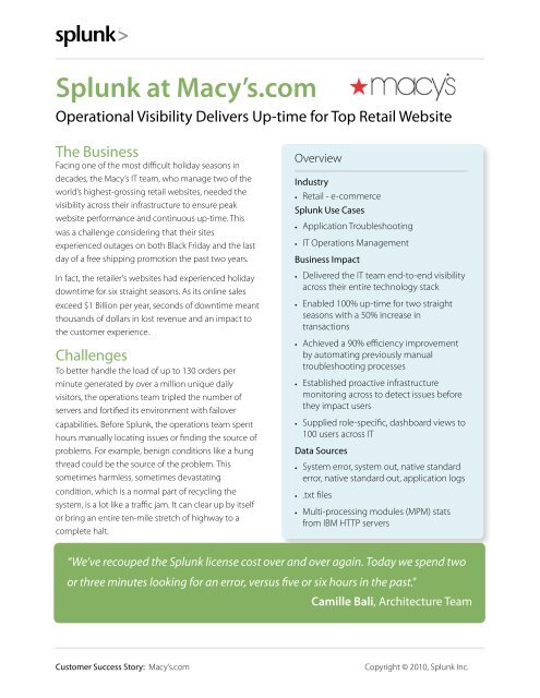 Splunk at Macy's.com