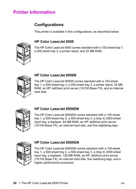 8550, 8550N, 8550DN, 8550GN, 8550MFP Printer