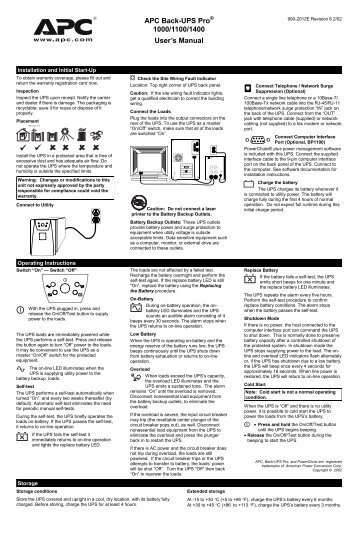 APC Back-UPS Pro 1000/1100/1400 User's Manual