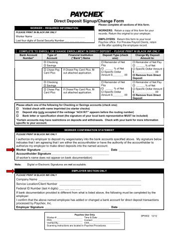 Direct Deposit Signup/Change Form - Paychex