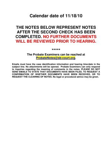 Calendar date of 11/18/10 ***** - San Bernardino Superior Court