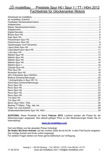 PDF-Datei mit allen Spur H0, H0m; H0e - SB-Modellbau