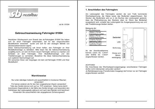 Gebrauchsanweisung sb81004 - SB-Modellbau