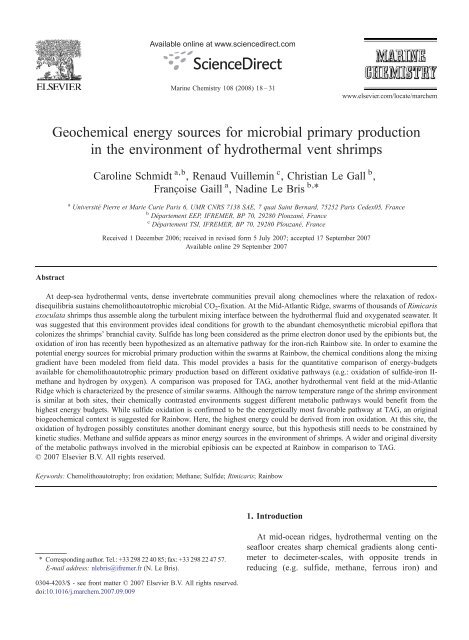 Geochemical energy sources for microbial primary production in the ...