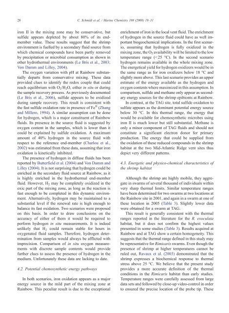 Geochemical energy sources for microbial primary production in the ...