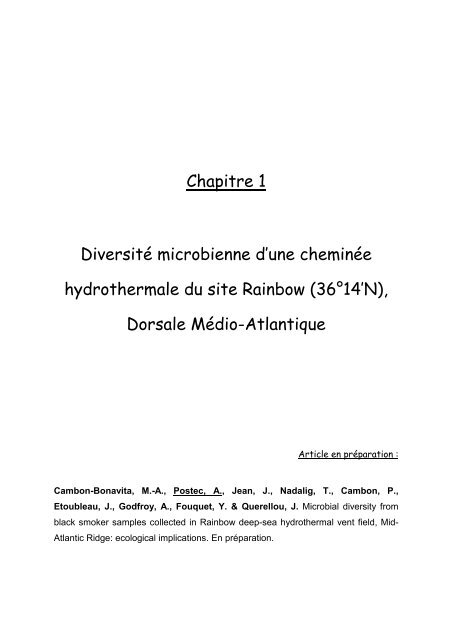 THESE Anne POSTEC DiversitÃƒÂ© de populations microbiennes ...