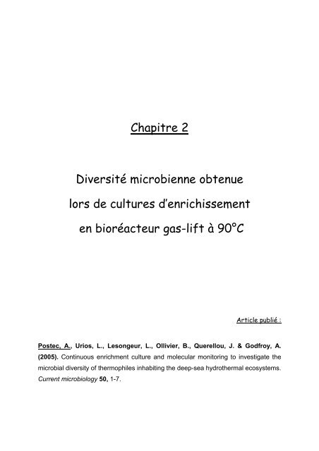 THESE Anne POSTEC DiversitÃƒÂ© de populations microbiennes ...