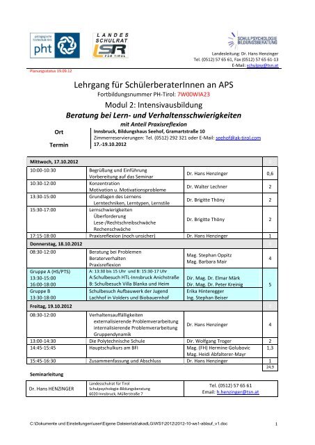 Lernen+Verhalten - Schulpsychologie Tirol - TSN
