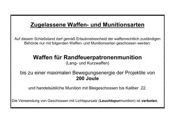 Zugelassene Waffen- und Munitionsarten