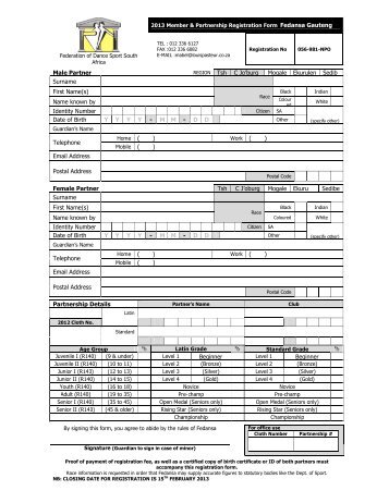 Membership/Partnership Registration Form - FEDANSA Gauteng