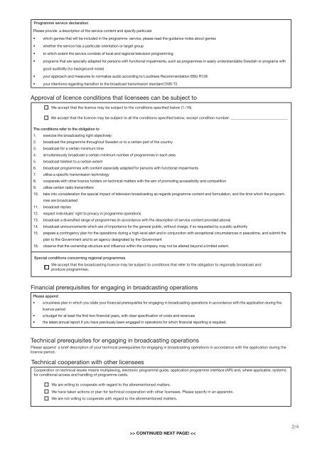 Application for licence to broadcast terrestrial television and teletext