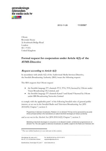 Formal request for cooperation under Article 4(2) - Myndigheten fÃƒÂ¶r ...
