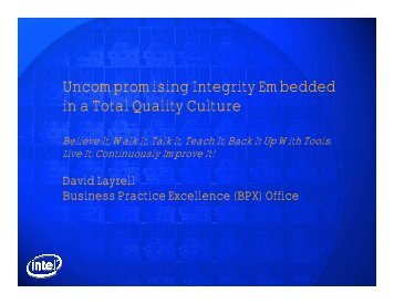 Uncompromising Integrity Embedded in a Total Quality Culture