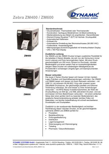 Zebra ZM400 / ZM600 - Dynamic Systems GmbH