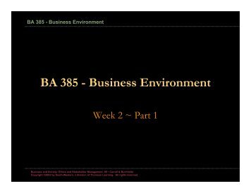 BA 385 - Business Environment - School of Business Administration