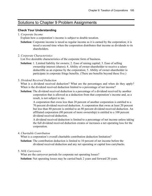 Solutions to Chapter 9 Problem Assignments