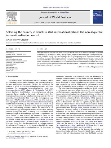 Selecting the country in which to start internationalization - School of ...