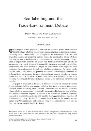 Eco-labelling and the Trade-Environment Debate