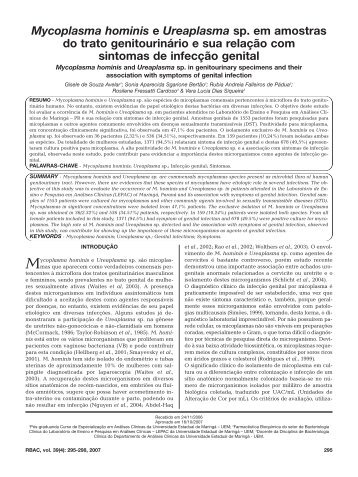 Mycoplasma hominis e Ureaplasma sp. em amostras do trato ...