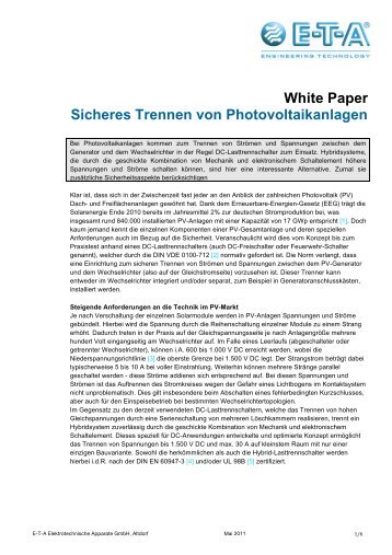 White Paper: Photovoltaik-Anlagen sicher trennen (pdf) - ETA