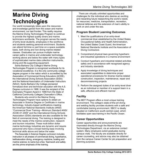 Marine Diving Technologies Santa Barbara City College