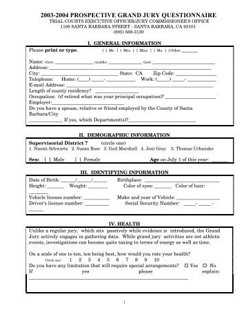 GRAND JURY QUESTIONNAIRE - Superior Court, Santa Barbara