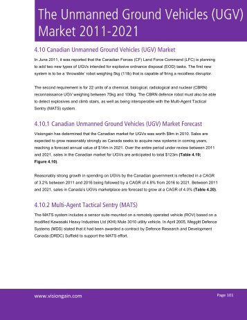 The Unmanned Ground Vehicles (UGV) Market 2011-2021