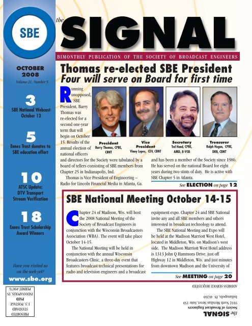 Thomas re-elected SBE President - Society of Broadcast Engineers