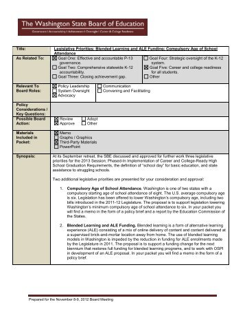 Legislative Priorities - Washington State Board of Education