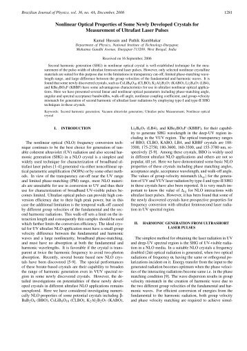 Nonlinear Optical Properties of Some Newly Developed Crystals for ...