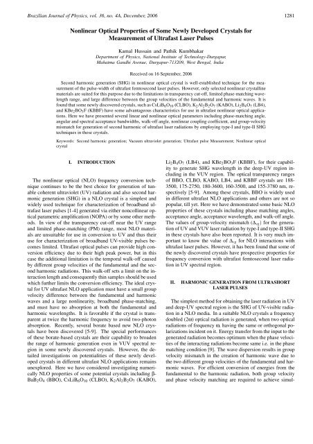 Nonlinear Optical Properties of Some Newly Developed Crystals for ...