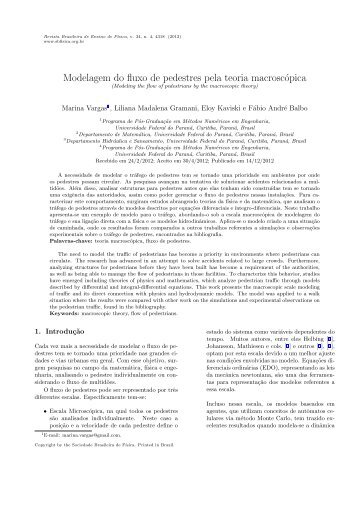 Modelagem do fluxo de pedestres pela teoria macroscÃƒÂ³pica