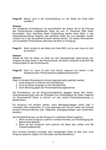 Fragensammlung zum Pensionskonto