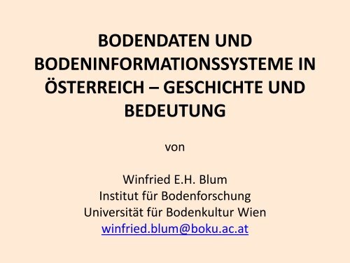 Fortsetzung: Geschichte der Erhebung von Bodendaten in ÃƒÂ–sterreich