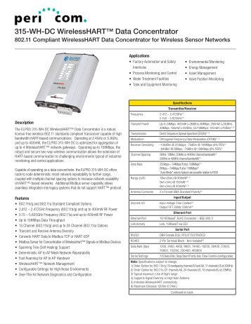 315-WH-DC WirelessHARTâ„¢ Data Concentrator - Pericom AG