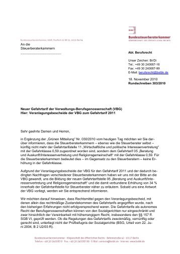 Neuer Gefahrtarif der Verwaltungs-Berufsgenossenschaft (VBG ...
