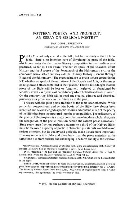 POTTERY, POETRY, AND PROPHECY: AN ESSAY ON BIBLICAL ...