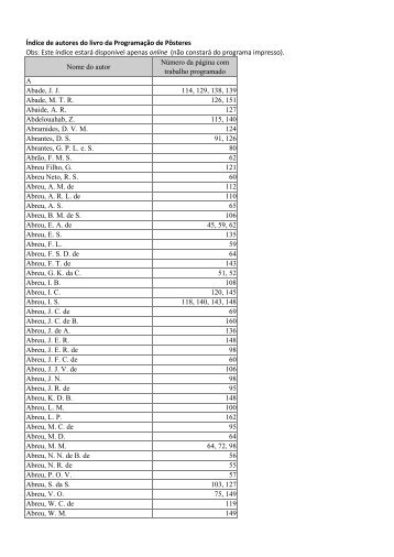 ÃƒÂndice de autores do livro da ProgramaÃƒÂ§ÃƒÂ£o de PÃƒÂ´steres Obs: Este ...