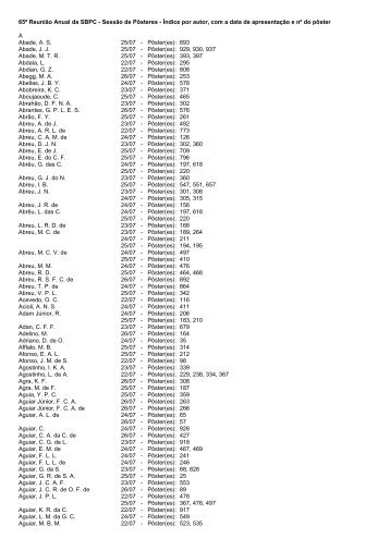 ÃƒÂndice por autor, com a data de apresentaÃƒÂ§ÃƒÂ£o e nÃ‚Âº do pÃƒÂ´ster A ...