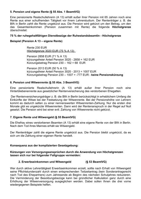 Ruhegehalt plus Witwengeld - SBR-Telekom-Neustadt