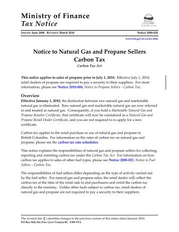 Notice to Propane and Natural Gas Sellers-Carbon Tax