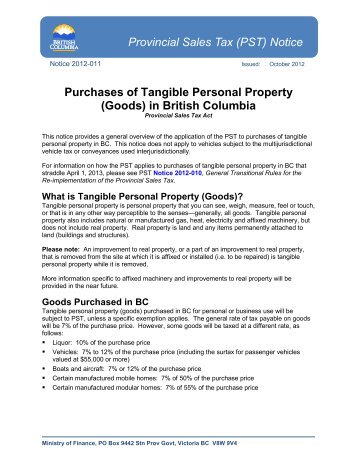 Purchases of Tangible Personal Property (Goods) in BC