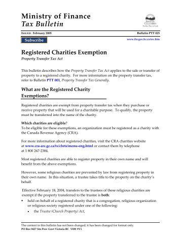 Bulletin PTT 025 Registered Charities Exemption