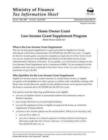 Low-Income Grant Supplement Program
