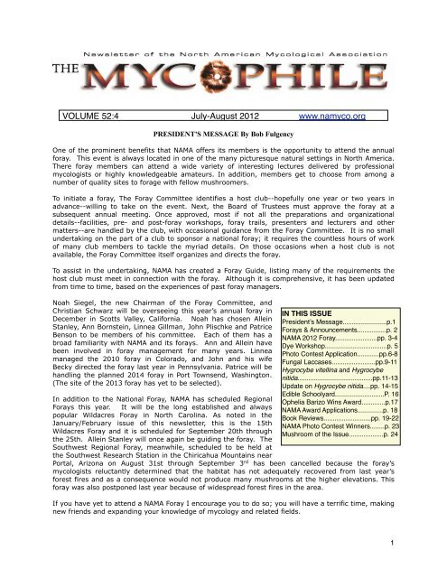 The Mycophile July-August 2012 - North American Mycological ...